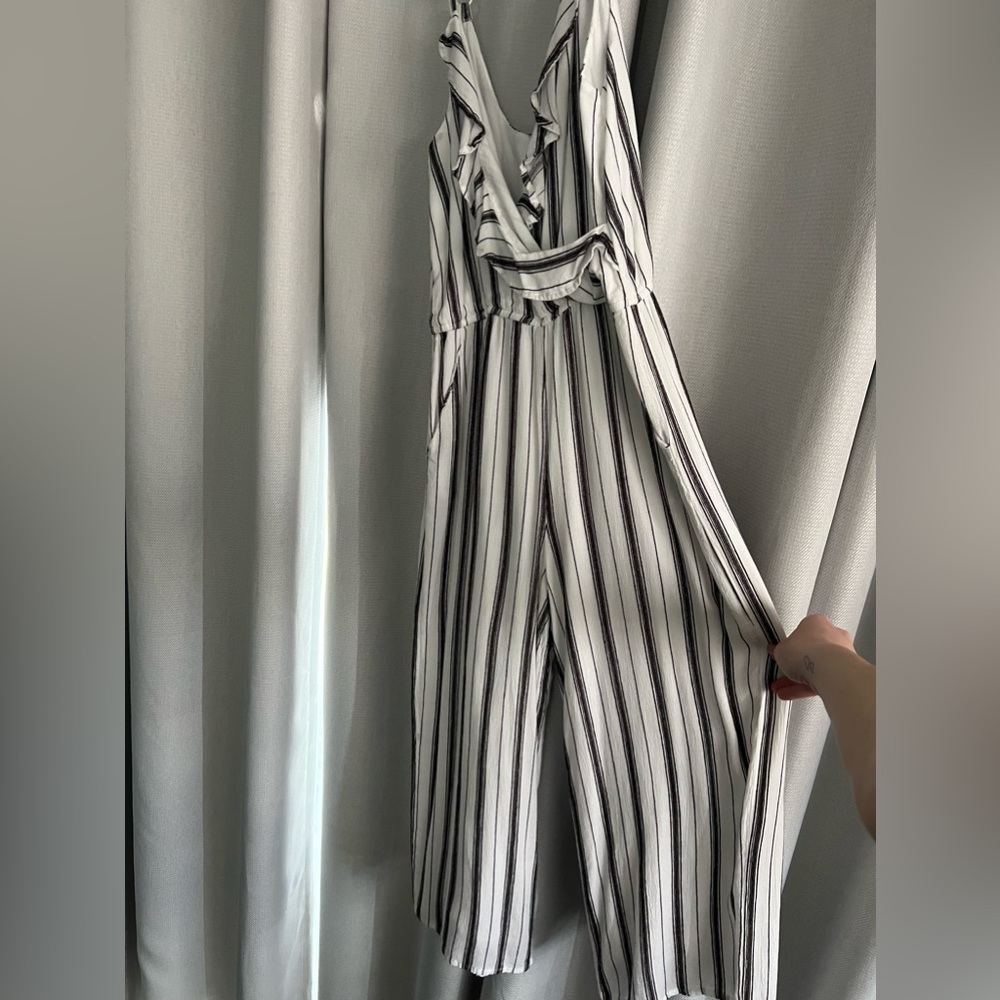 White and gray stripe jumpsuit size S
